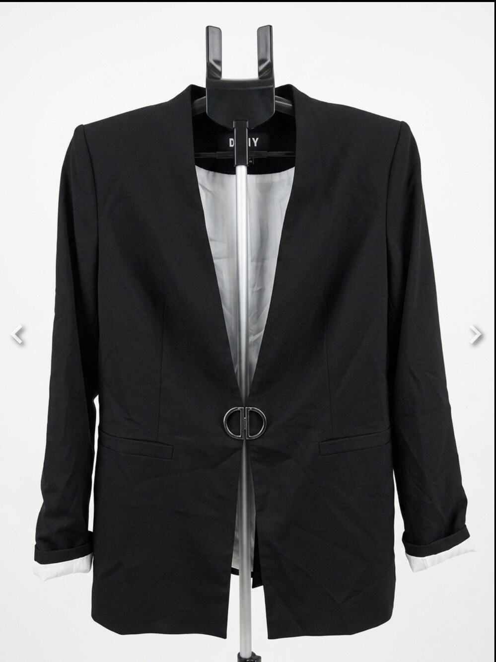 DKNY Women's Black Blazer Jacket with Unique Metal Ring Closure Size 12